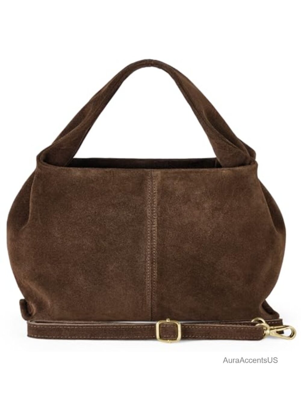 Genuine Suede Leather Italian Shoulder Bag with Sculpted Top Handle &